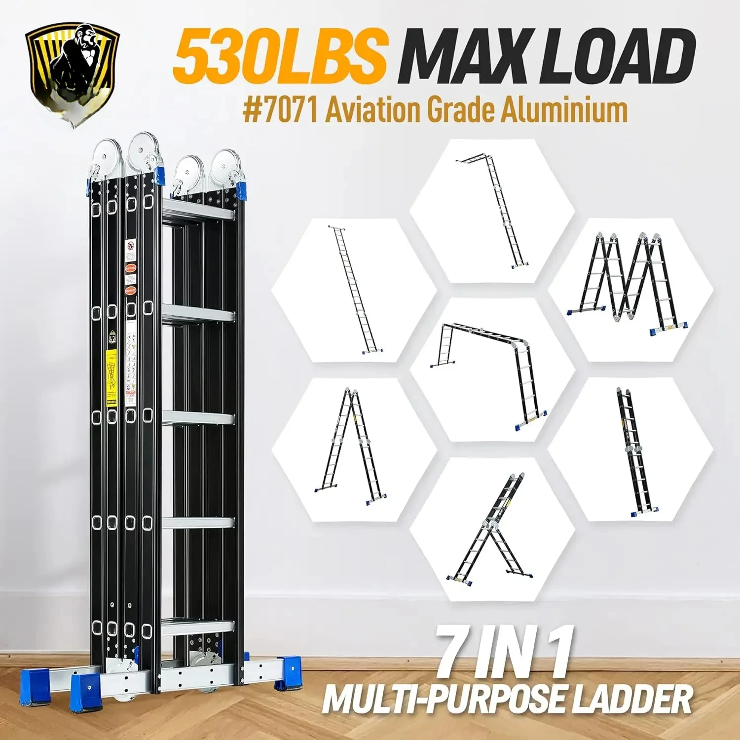 FREE SHIPPING.Folding Step Ladder, 19.6ft, 7 in 1 Multi-Purpose Folding Adjustable Telescoping Aluminium Extension Ladders, 330l