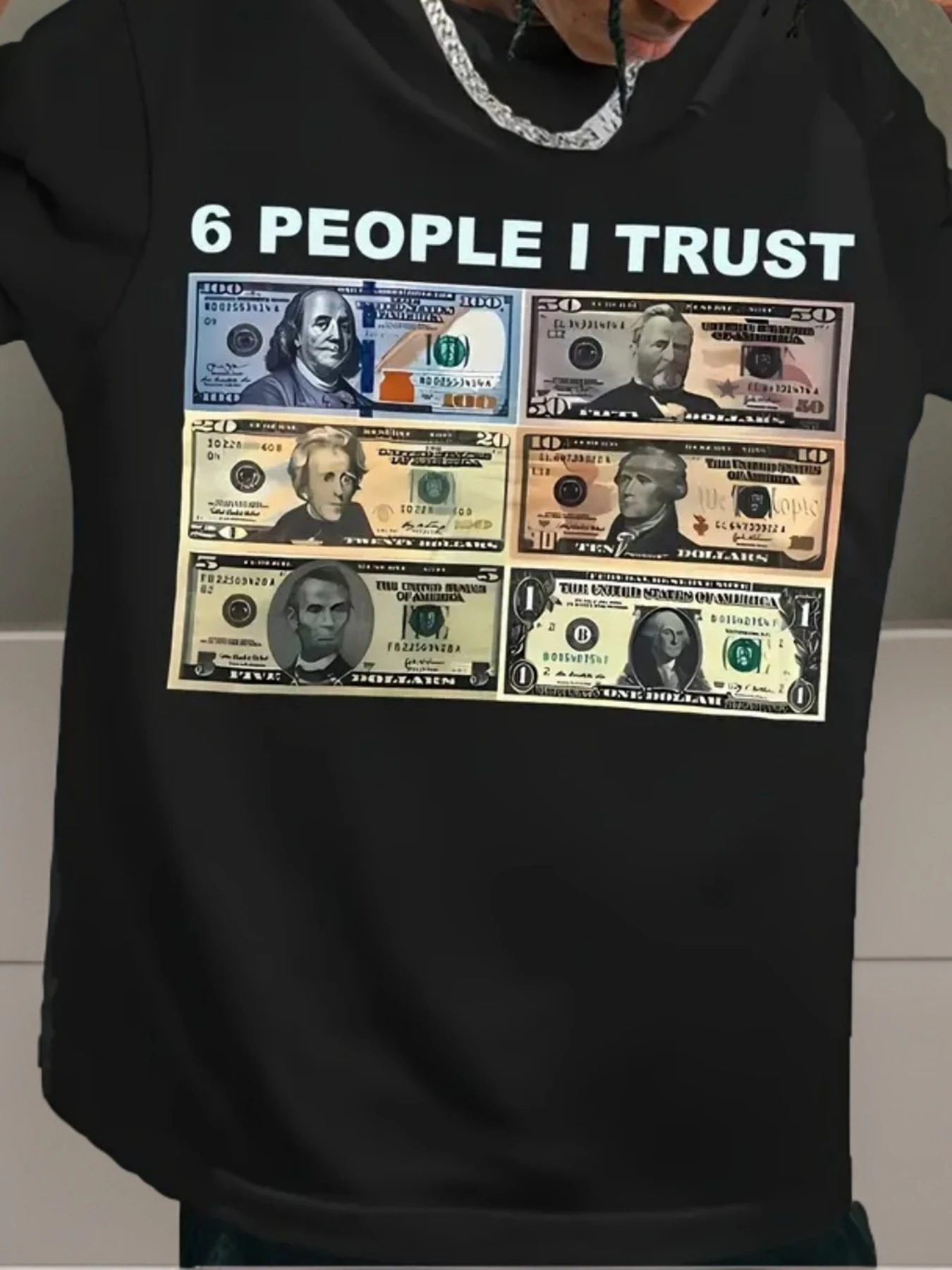

Men's "6 People I Trust" Graphic Cotton T-Shirt - Casual Round Neck Short Sleeve, 100% Cotton Knit Fabric
