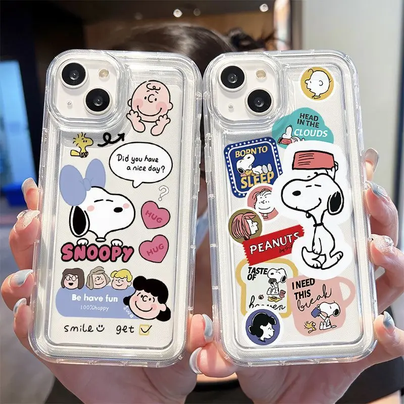 Snoopy friends Charlie Brown Anime transparent Phone Case For iPhone 15 14 13 12 11 Pro Max Xr Mini Xs 7 14 Plus Case Cute Cover