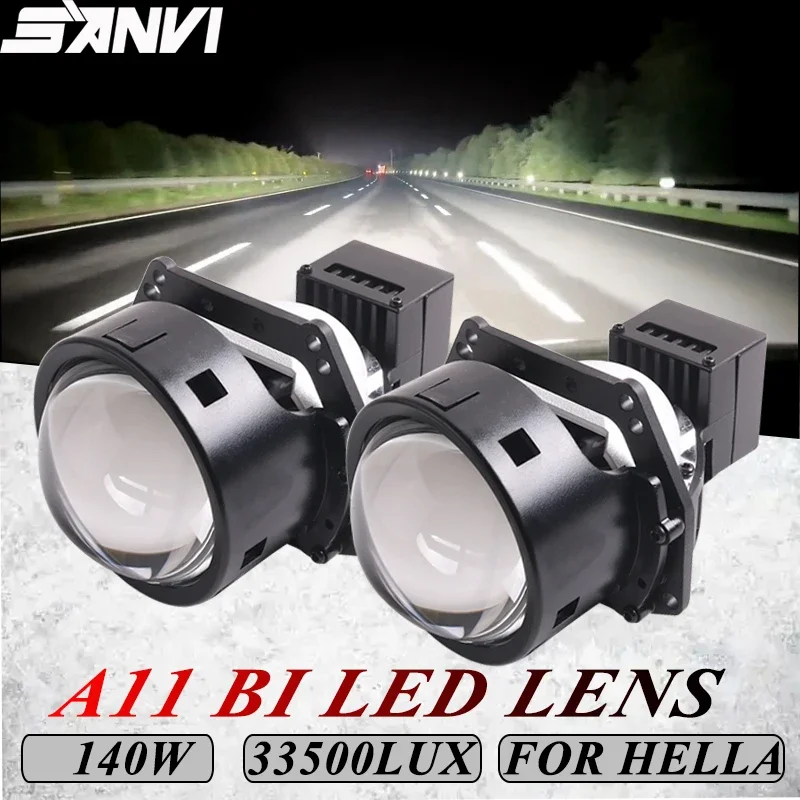 SANVI 2PC A11 Bi LED Lense Auto Projector Lens With Frame for Audi A4 A5 A6 A8  2004-2018 Headlamp Upgrade 140W 33500LUX RHD LHD