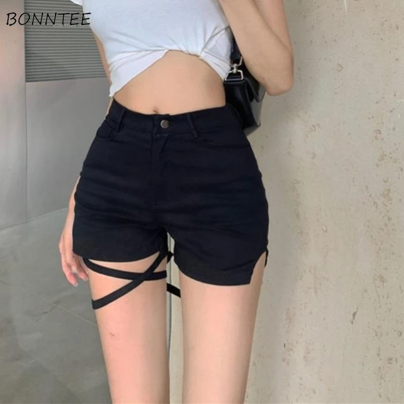 

Skinny Sexy Shorts Women Summer Pockets Streetwear All-match Bandage Designed Fashion High Waist Hotsweet Trousers Personality