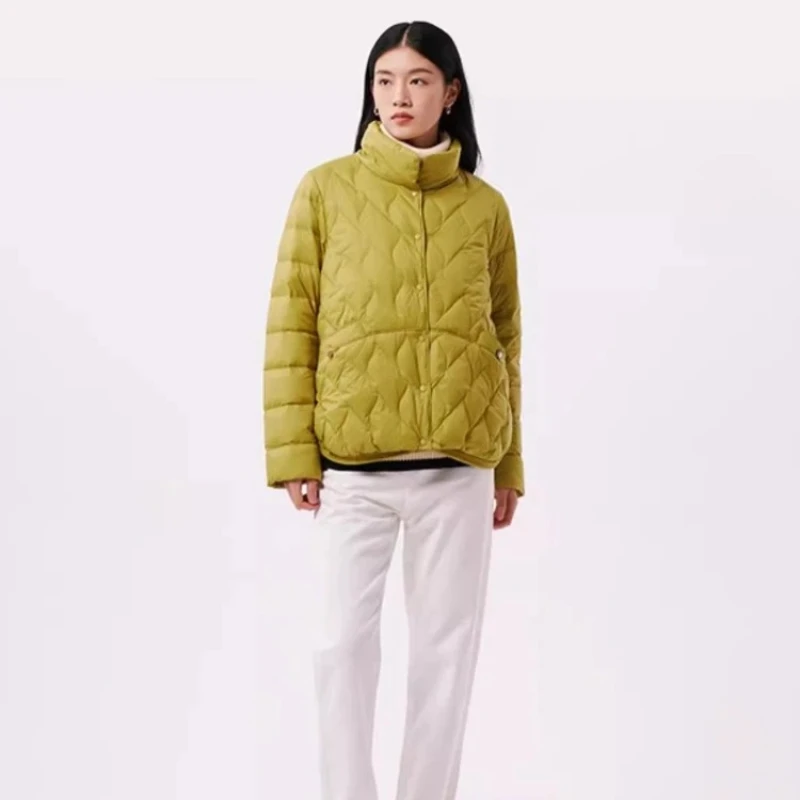 Vhericom レディース 軽量キルティングダウンジャケット スタンドカラー パファージャケット スナップ留め 防風カフス ダイヤモンドステッチ Y299051Y