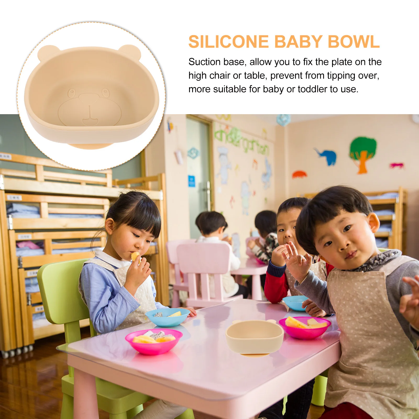 Miseczka dla niemowląt z przyssawką, silikonowa miseczka do karmienia maluchów, kompaktowa, przenośna, talerzyk dla niemowląt, materiał spożywczy, bezpieczna, wielokrotnego użytku, naczynia dla niemowląt.