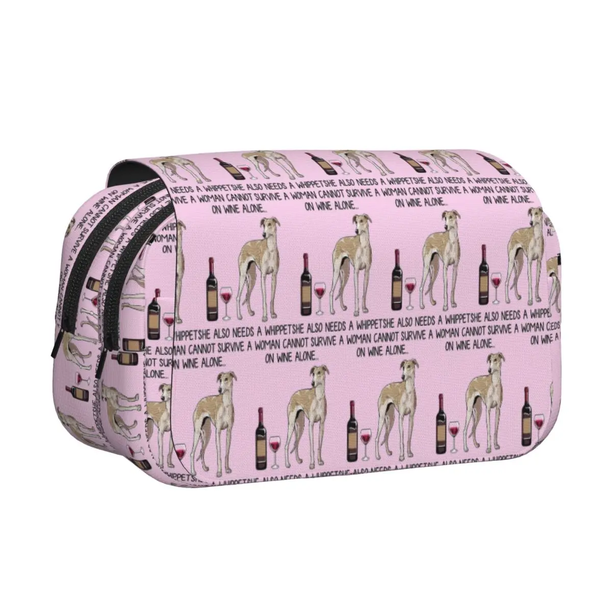 Whippet Dog And Wine Funny Gift For Dog Mom Pencil Case Pen Holder Hard Shell Leather Big Capacity Pen Box Pencil Bag Kid School