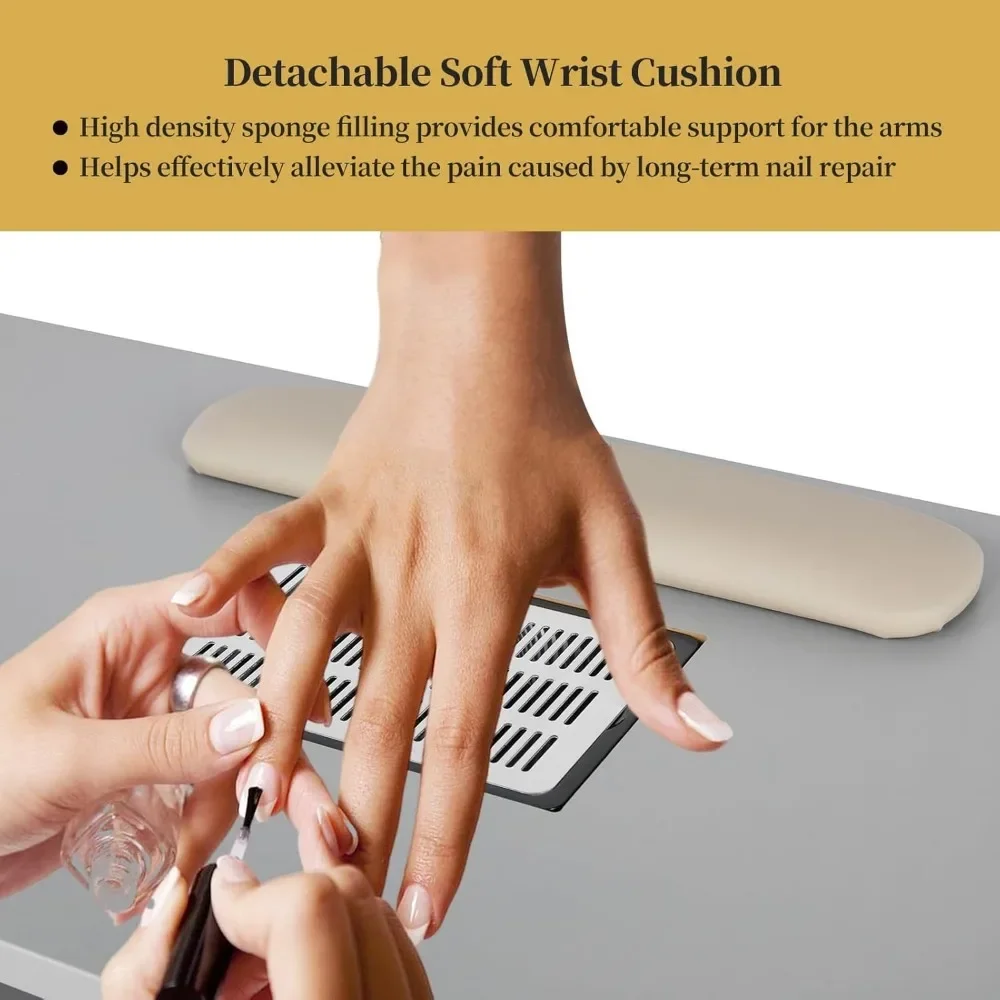 Manicure Table Nail Desk w/Electric Dust Collector & Wrist Rest Cushion, Station w/Lockable WheelsAcetone Resistant Nail Table