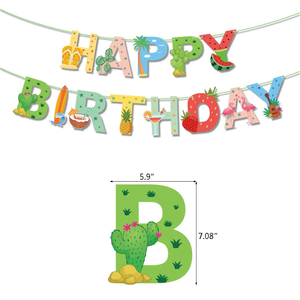 

Hawaiian Party Decoration Set Tropical Birthday Supplies Latex Cake Topper Banner Balloons Reusable Bright Colors