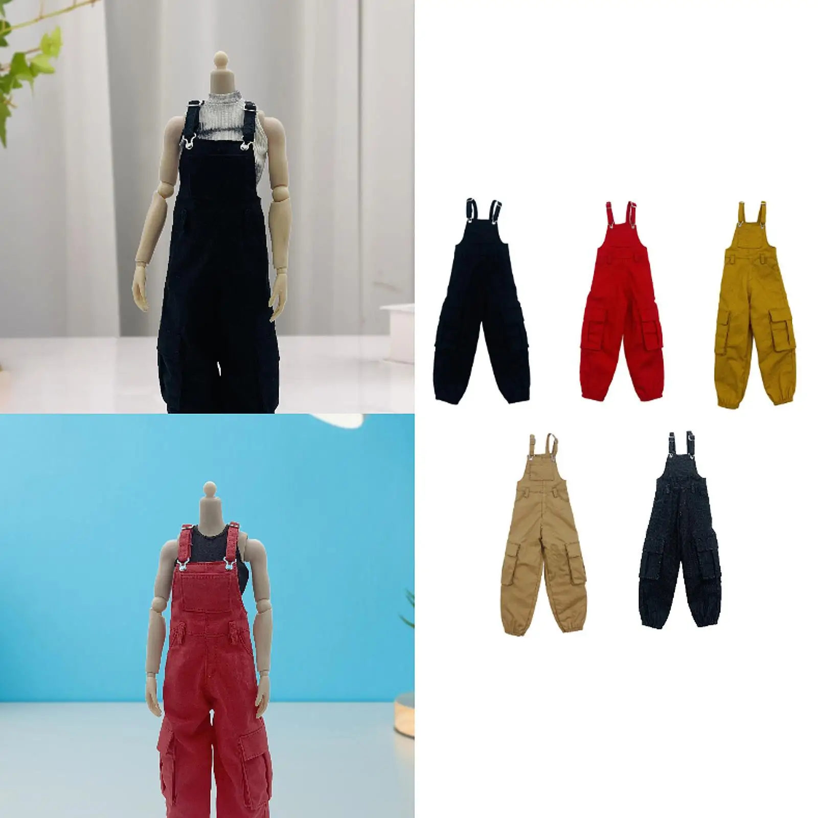 

1/6 Scale Overall Cosplay Fashion Realistic Cloth Mini Long Pants with Pocket Costume Miniature Jumpsuit for 12 inch Figures
