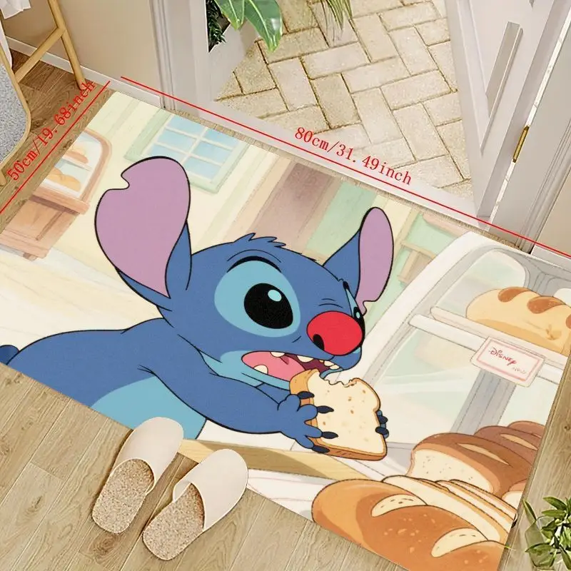 

1 шт., милый мультяшный напольный коврик Disney Lilo & Stitch, очаровательный стич, еда, хлеба, пекарни, сцены, нескользящий впитывающий коврик для входа,