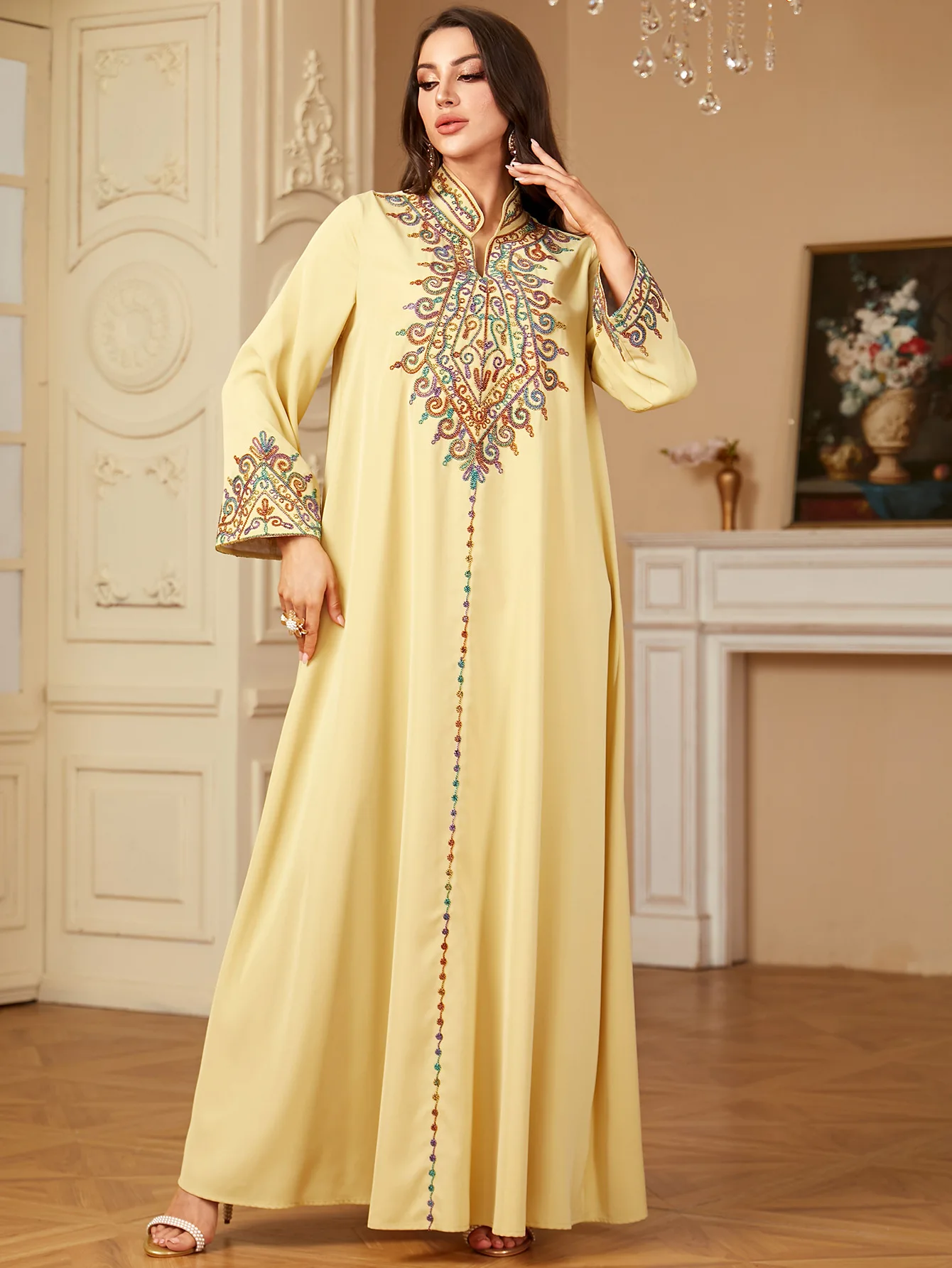 Abaya Turkey Kaftan Eid Djellaba Saudi Arab Robe Eid Djellaba Ramadan Muslim Women Maxi Dress Embroidered Islam Jalabiya Vestido