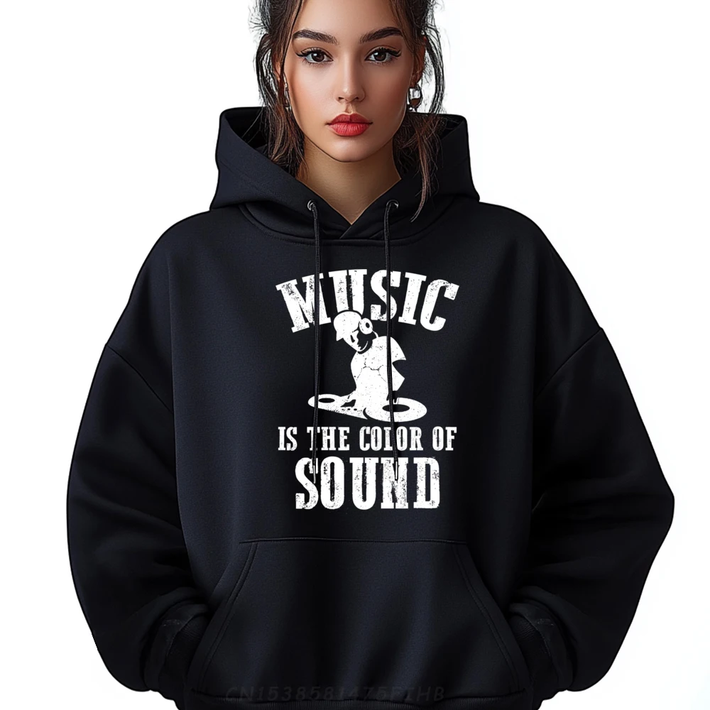 

Music Is The Color Of Sound Headphone Dj Mixer Polyester Graphic Tees Long Sleeve Sweater Men Printed On