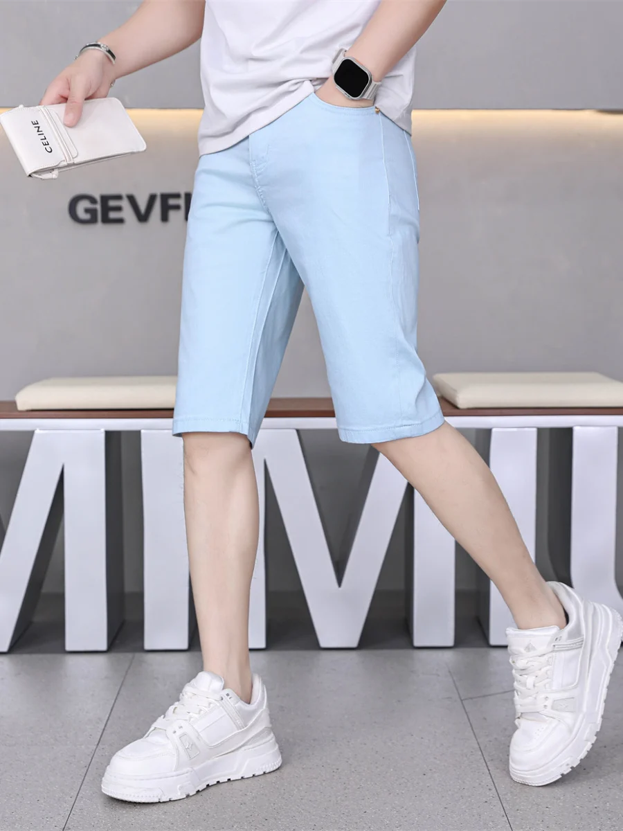 

Элитные ретро-шорты из лиоцелла и шелкового денима, летние, тонкие, свободные, повседневные, универсальные, прямого кроя, средней длины