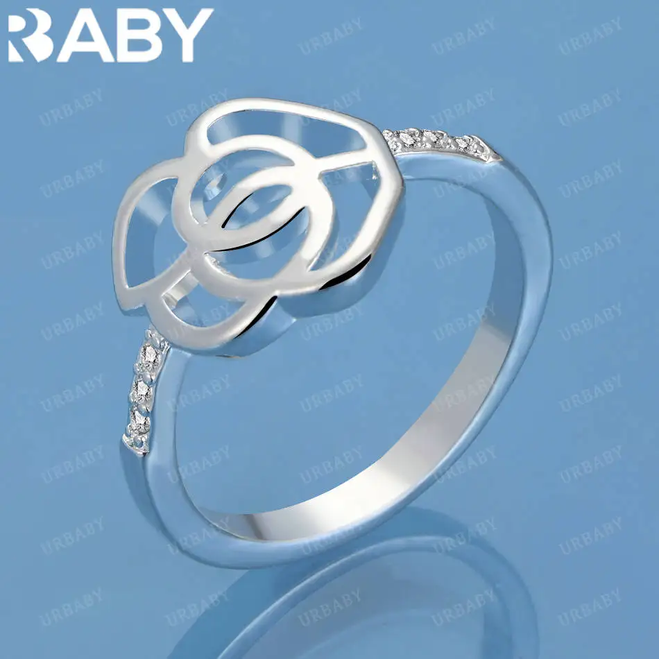 

URBABY стерлингового серебра 925 пробы, размер 7-10, кольцо с цветком цирконов для женщин, модные ювелирные изделия, очаровательные свадебные аксессуары Grace Noble