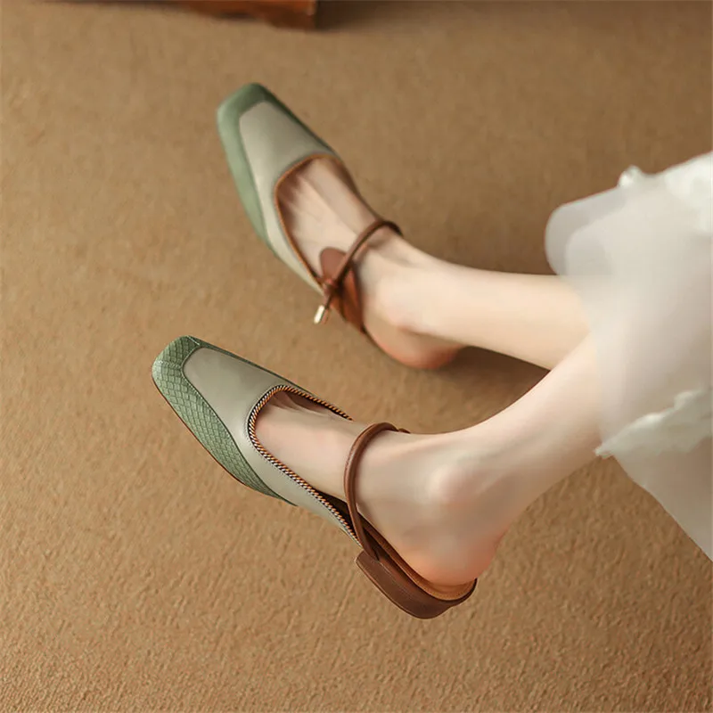 2023 New Summer Slippers Square Toe Summer Shoes Mixed Color Muller Shoes Low Heels Shoes for Women Zapatos De Mujer Handmade