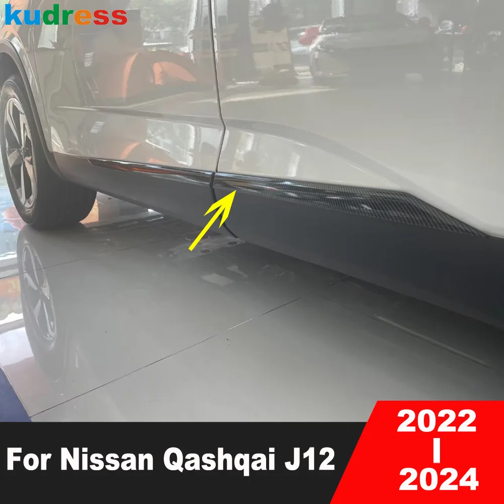 For Nissan Qashqai J12 2022 2023 2024 Carbon Fiber Car Side Door Body Trim Door Panel Streamer Hood Molding Strip Accessories