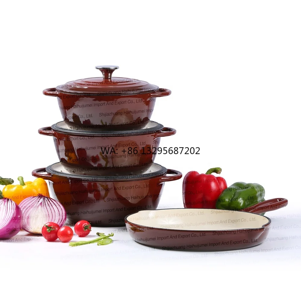 

New Design 7 Pieces Nonstick Casserole Enamel Cast Iron Dutch Oven Pots and Pans Cookware Set