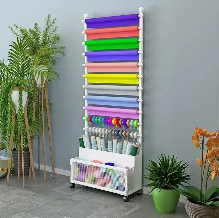 Floor-standing flower shop ribbon ribbon storage display stand flower wrapping paper shelf cloth scarf towel display rack