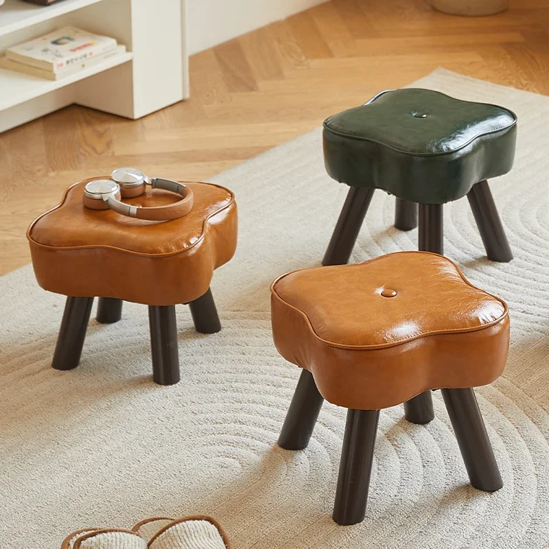 

Small stool household low stool creative solid wood small bench door shoe change stool living room simple leather stool