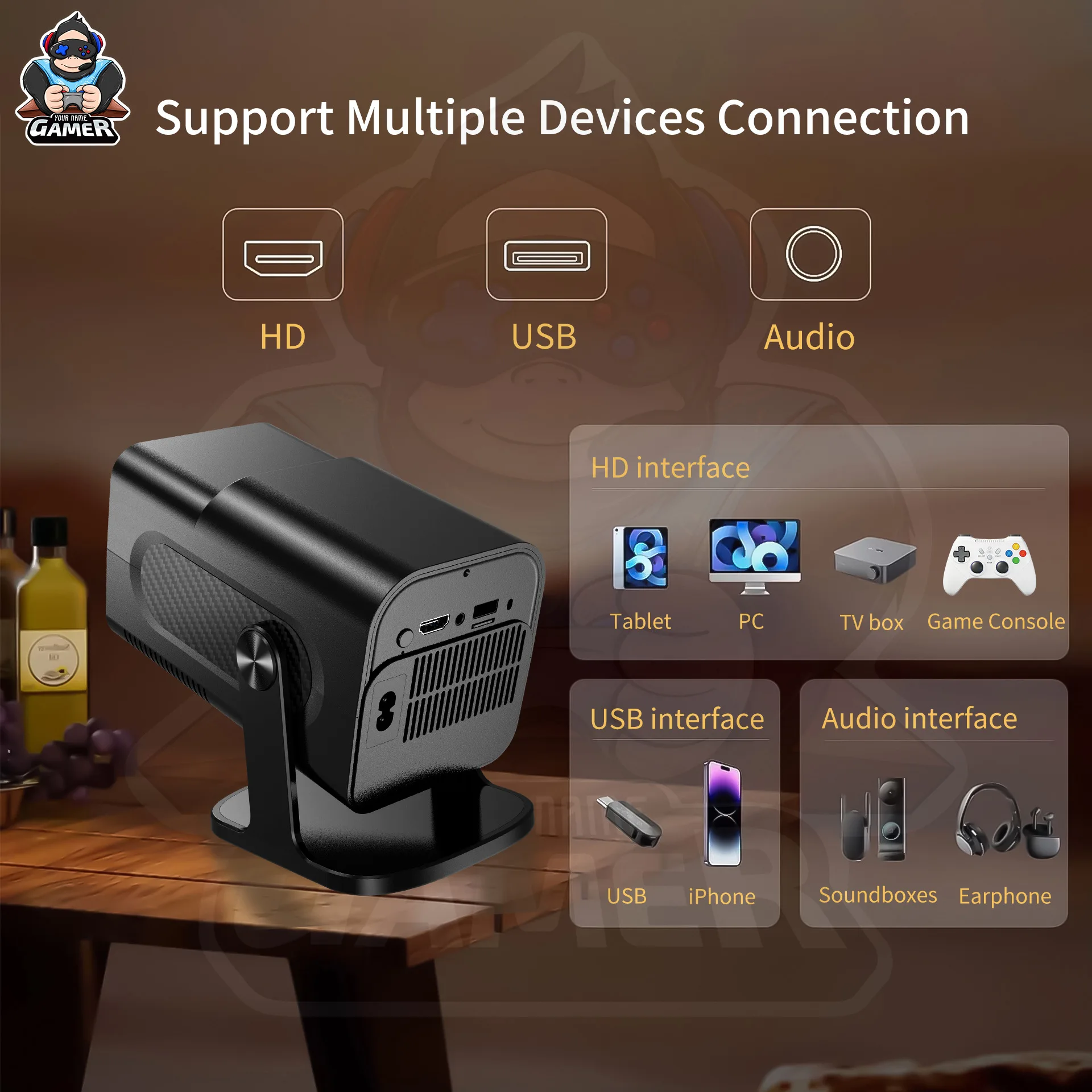 HCS350PRO+ 3D HD portable Retro video game consoles projector smoothly without buffering for Android WIFI6 dual system gaming