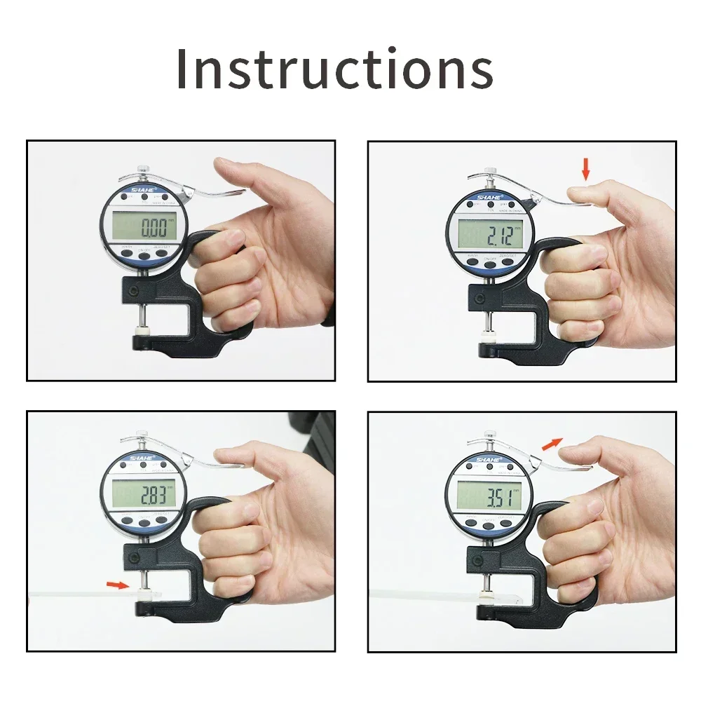 SHAHE Digital Thickness Gauge12.7/25.4mm 0.01mm Thickness Meter Inch/Metric, Suitable for Paper/Film/Leather/Wire Thickness