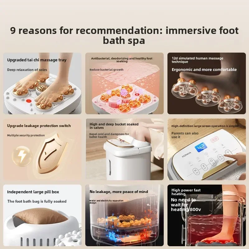Fully Automatic Constant Temperature Heated Electric Massage Over Knee High Depth Foot Bath Bucket for Household Use