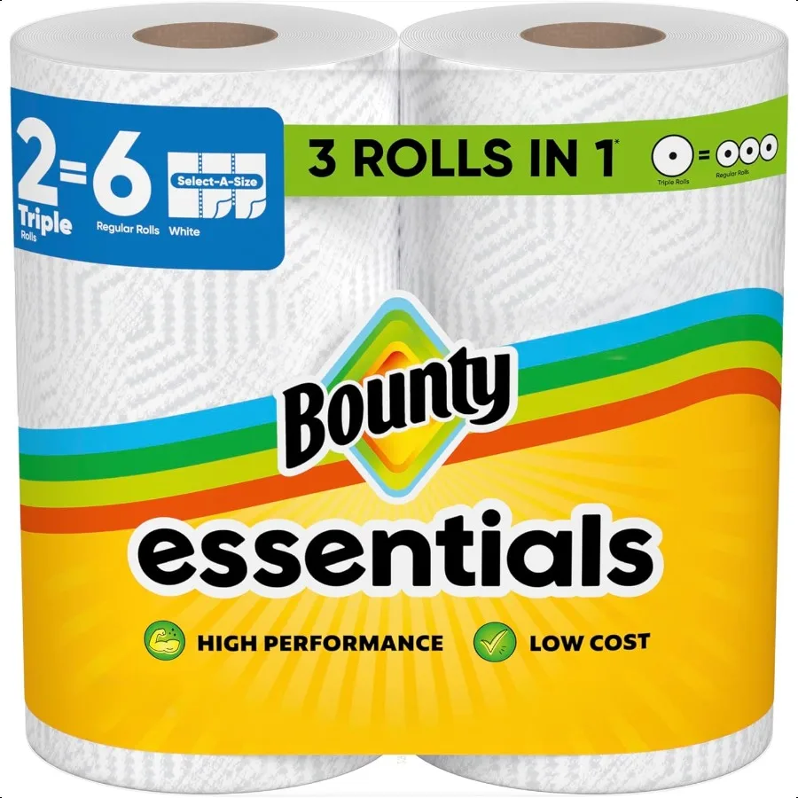 Bounty entials SelectASize Paper Towels White 2 Triple Rolls = 6 Regular Rolls Packaging May Vary