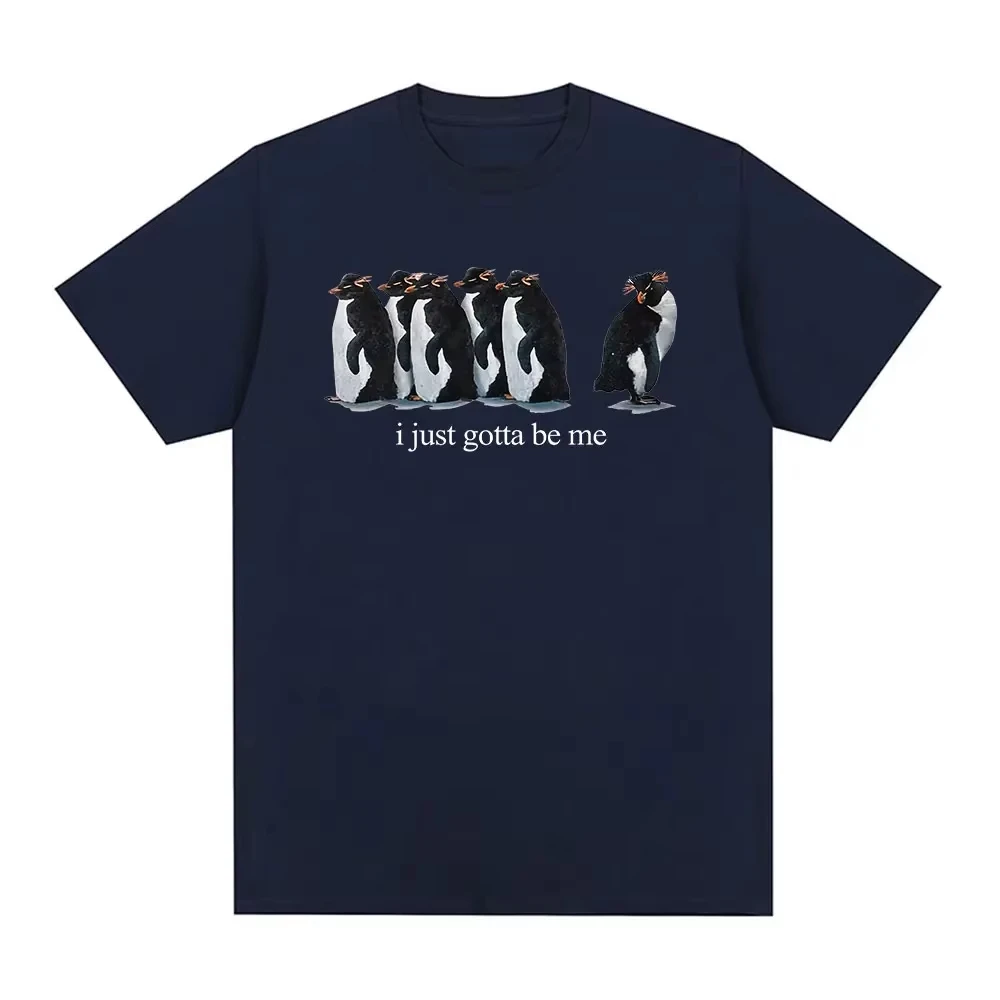 I Just Gotta Be Me Penguin T-shirt Vintage Washed Y2K Aesthetic Unisex Oversized Short Sleeve Summer