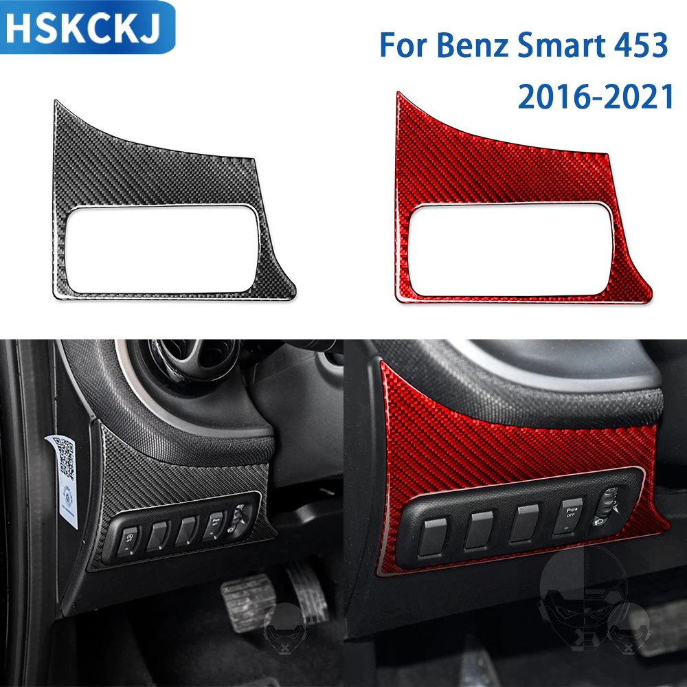 

For Mercedes Benz Smart 453 2016-2021 Accessories Carbon Fiber Car Interior Headlight Switch Panel Trim Stickers Decoration