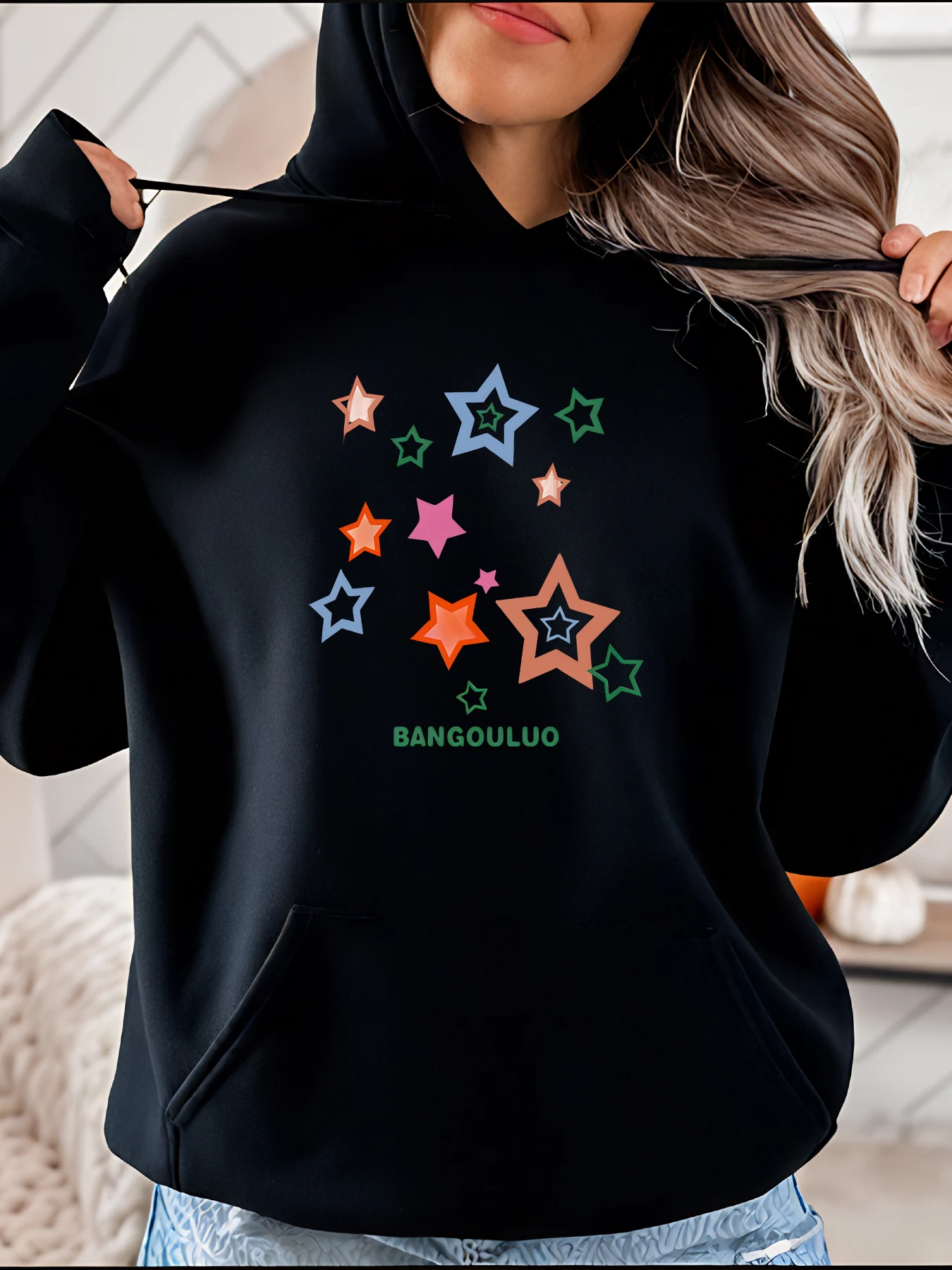 

Женская толстовка с красочным принтом звезд, повседневная толстовка, модная осенне-зимняя верхняя одежда 280