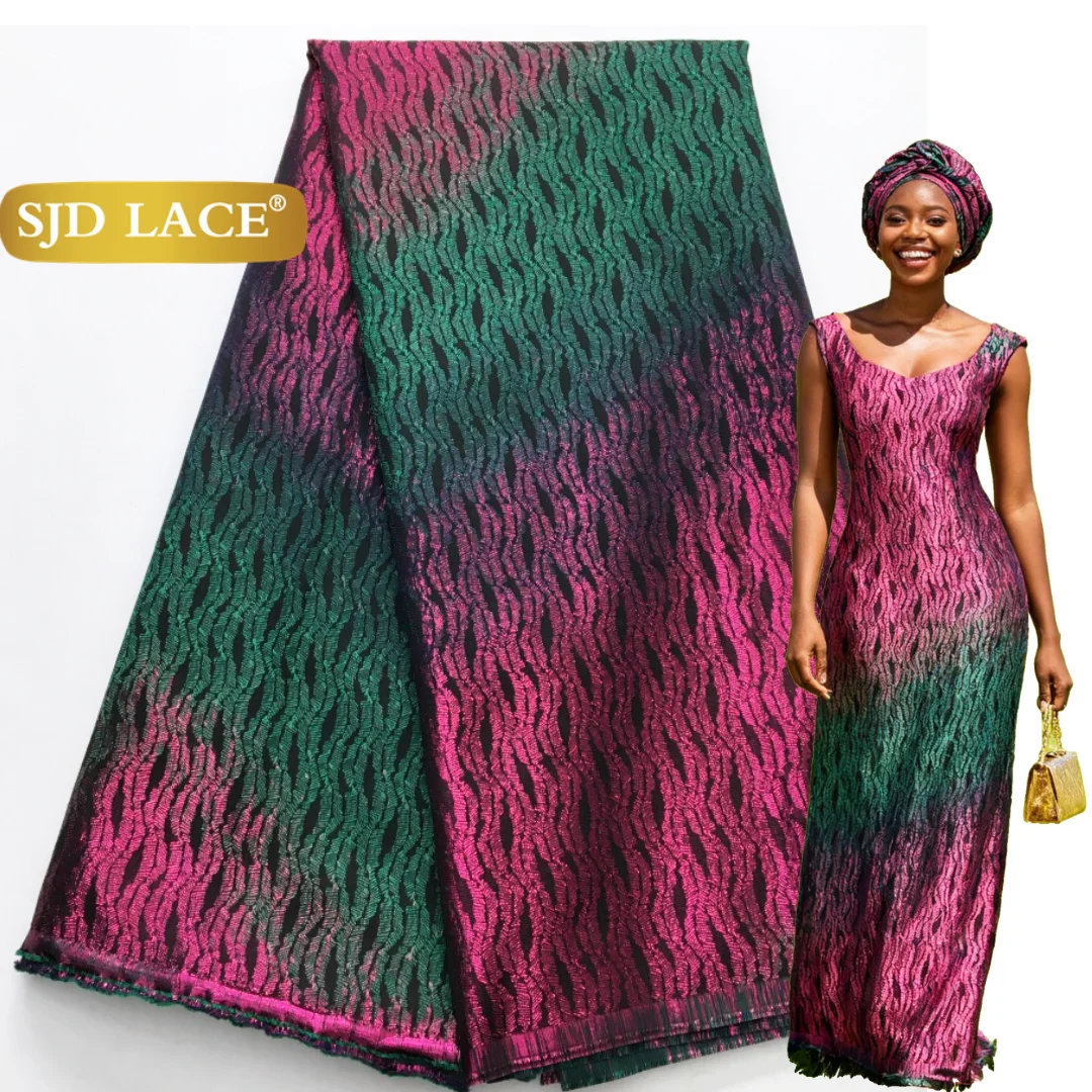 

SJD LACA Африканский французский тюль, парча, кружевная ткань, дамасское кружево, 2024, новейшее нигерийское позолоченное жаккардовое платье для женщин, праздничное платье 4396