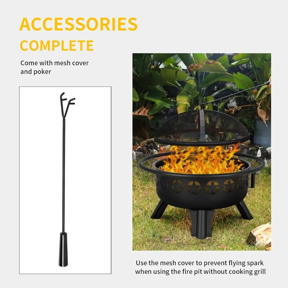 حفرة نار هجينة وشواية، مدفأة خارجية واسعة لحرق الخشب مقاس 31 بوصة مع شبكة طبخ دوارة لتجمعات الفناء الخلفي #6