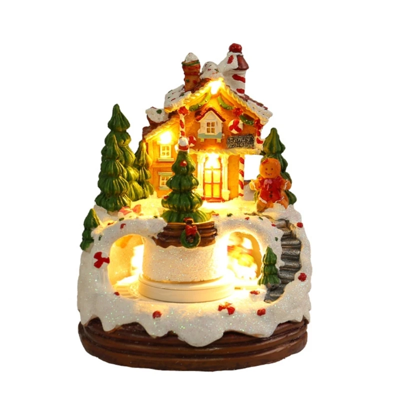 

Delightful Resin House Decor for Christmas Glowing Figurine with Music and Light