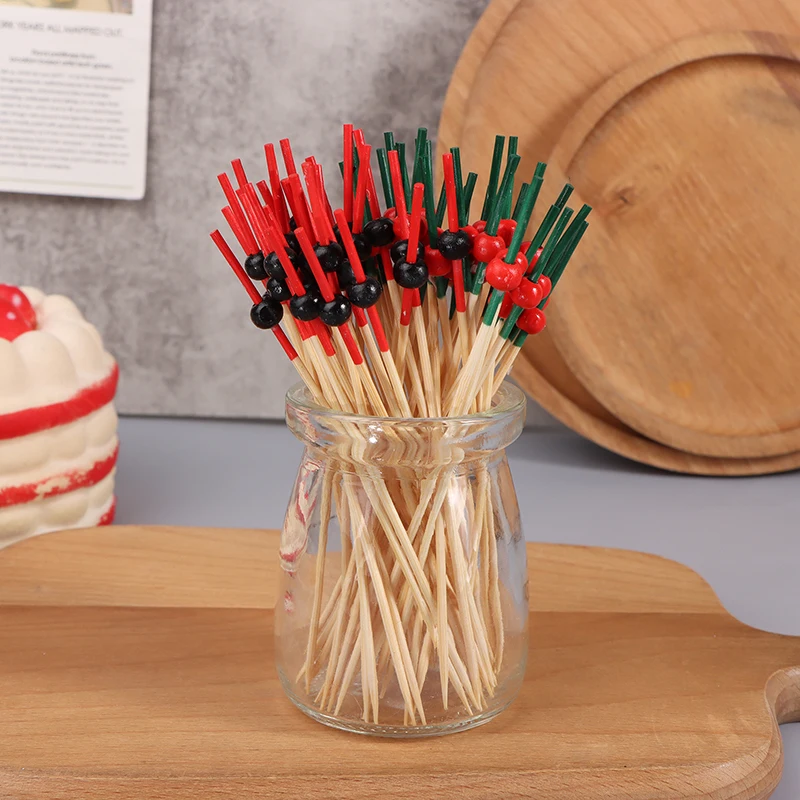 100pcs 12cm Bamboo Toothpicks Pick Buffet Cupcake Fruit Fork Party Dessert Salad Stick Cocktail Skewer For Wedding Party Decor