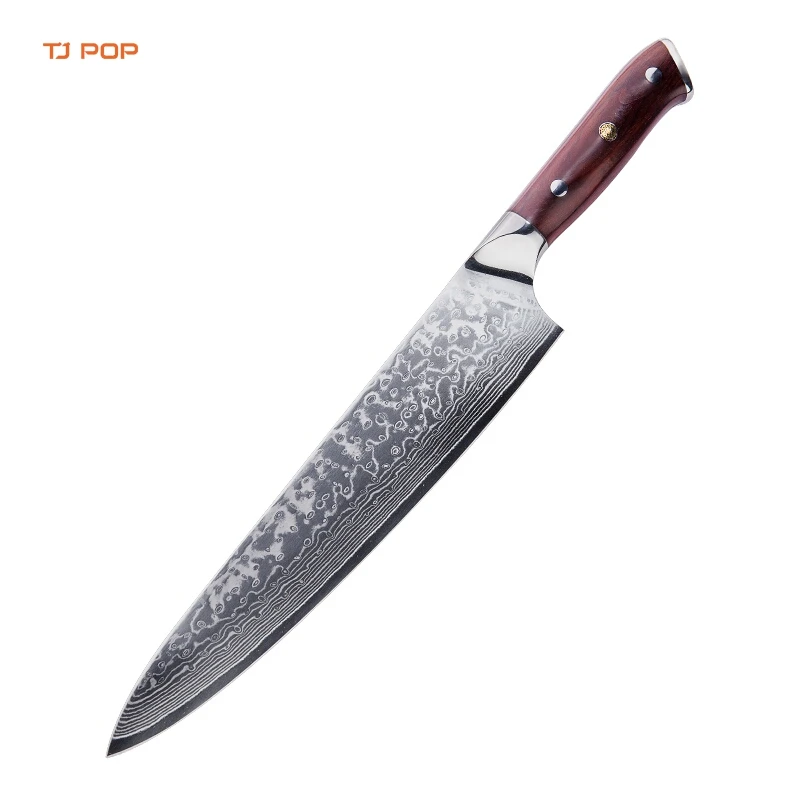 TJ POP Professional 9.5 Inch Gyuto Knife VG10 67 Layer Damascus Steel Pakkawood Handle Meat Cutting Slicing Kitchen Chef Knife