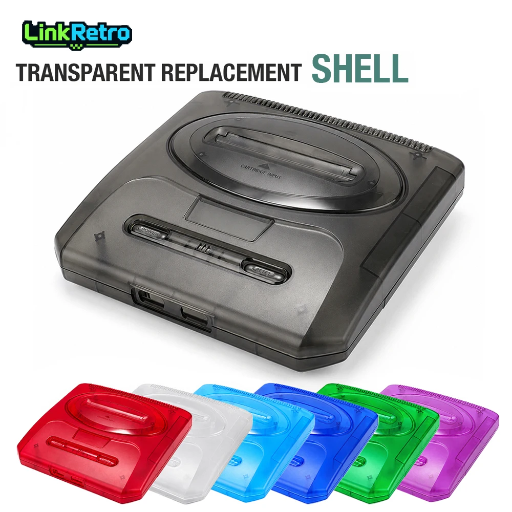 LinkRetro Transparent ABS Replacement Shell Injection-Molded Console Protective Case for Sega Genesis 2 / MD2 Game Console
