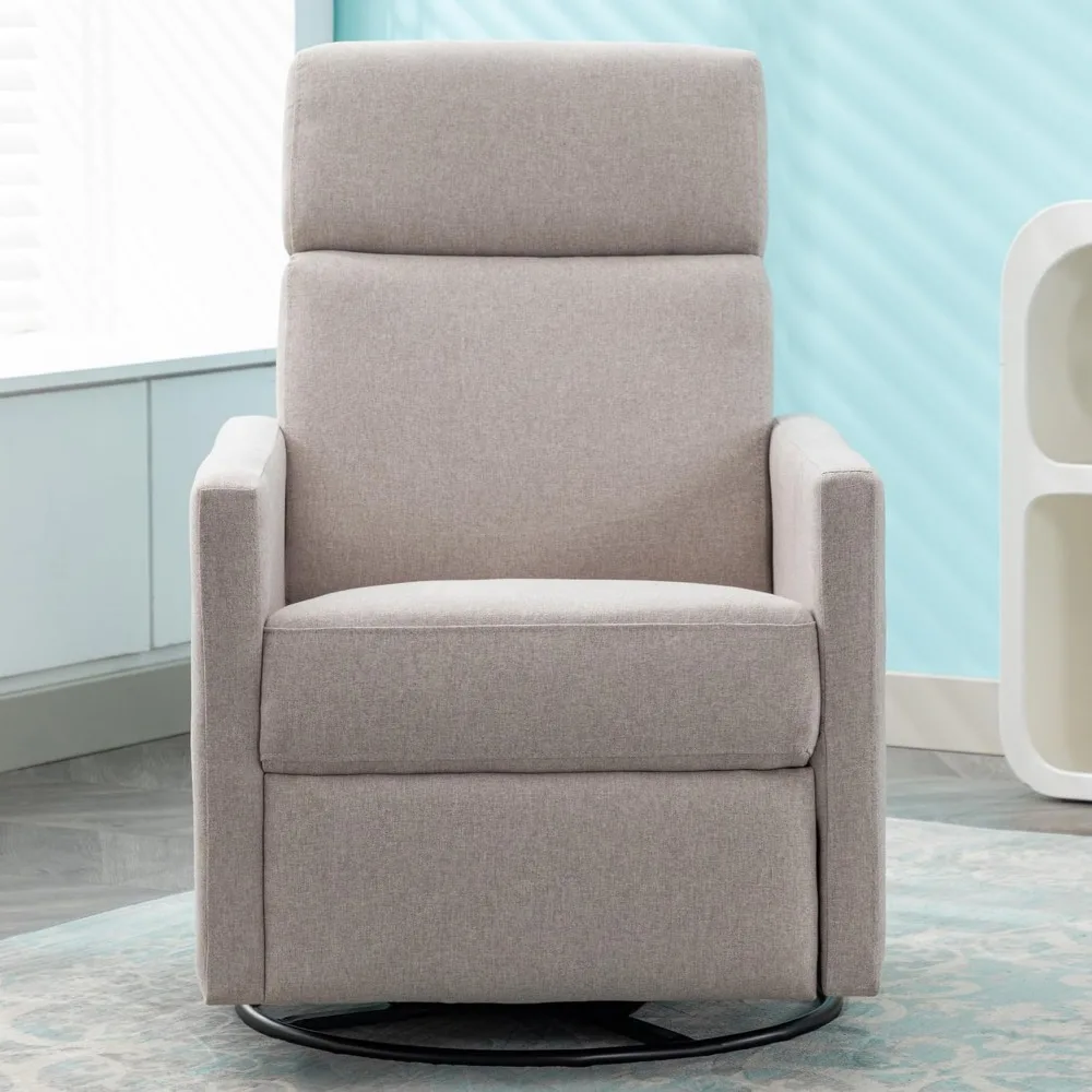 Moderne zachte linnen draaibare push-back rocker fauteuil met hoofdsteun verstelbare kinderkamer zweefvliegtuigstoel voor woonkamer, slaapkamer