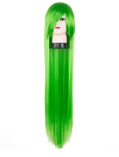 

Зеленый парик из синтетического термостойкого волокна 100 см/40 дюймов, длинные прямые волосы, мультяшный ролевой костюм, шиньон для косплея