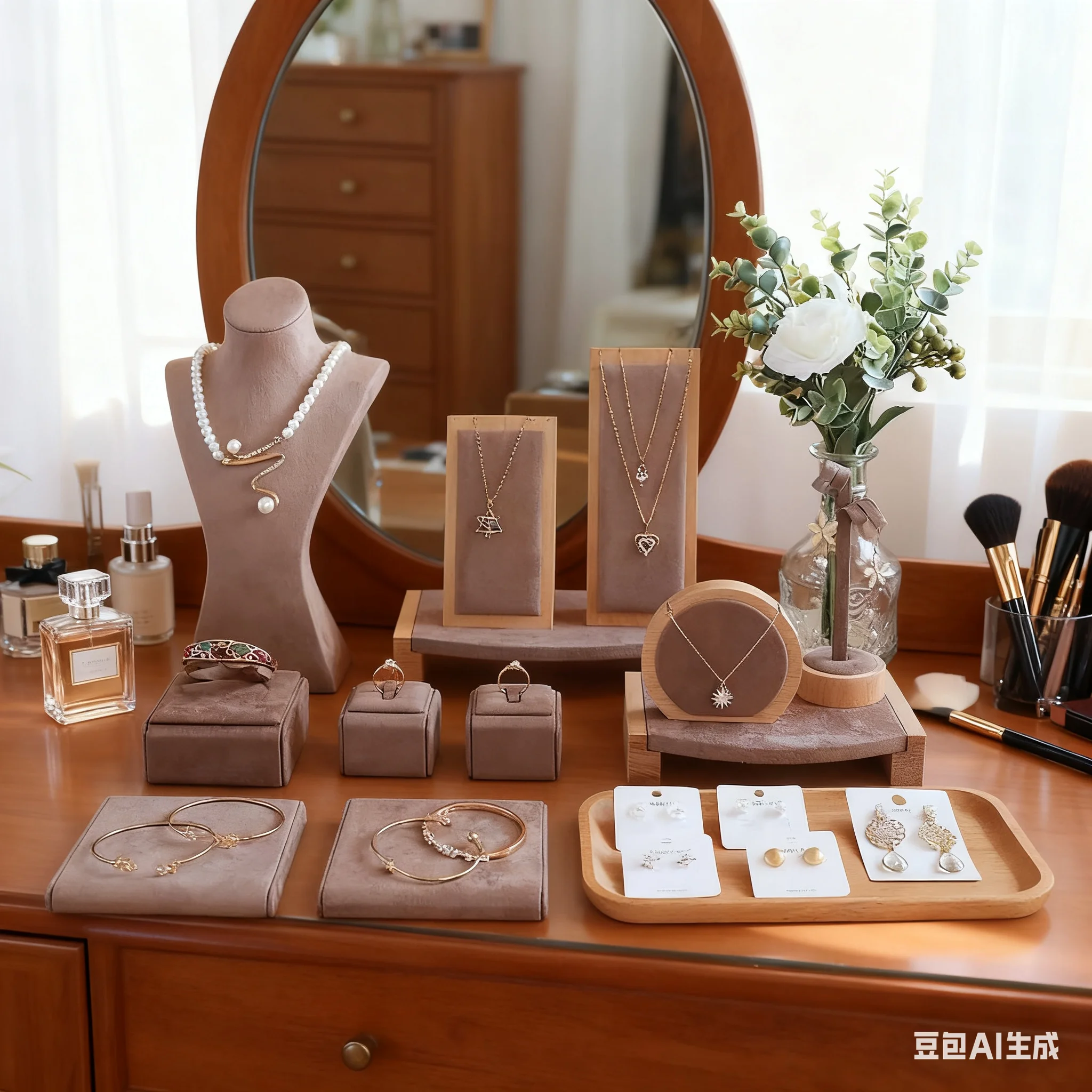 

Кофейно-коричневый бархатный набор для демонстрации ювелирных изделий, многослойный поднос-держатель, подставка для браслета, сережек, ожерелья, кольца, органайзера