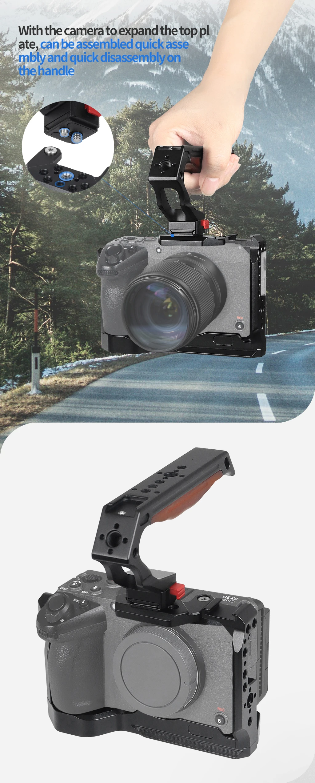 FX3 FX30 Kamera Half Cage Rig für Sony SLR Schutzrahmen 1/4 3/8 Kaltschuh Schnellspanner V-Lock Stativ Stabilisatorhalterung – Detail 12