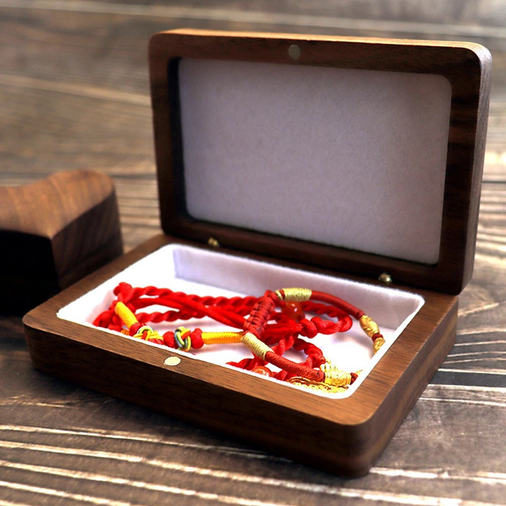 Accessory Shop Counter Pendant Display Tool Solid Wood Rectangle Compact Jewelry Box Engagement Ring Dustproof Retro Storage Box