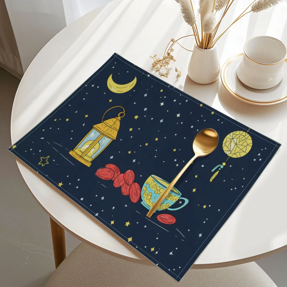 Ramadan Lantern Print Placemats – Rectangular Machine Washable Table Mats for Ramadan & Eid Home Decor