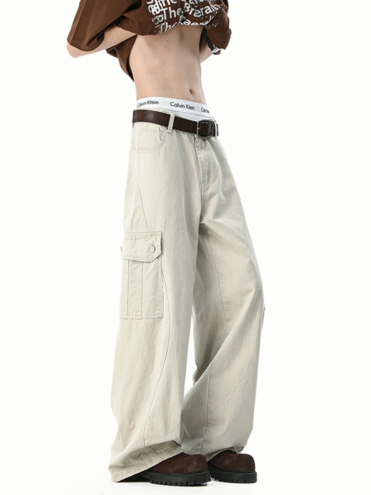 

Многофункциональные свободные брюки-карго унисекс, весенние винтажные американские повседневные широкие брюки с прямыми штанинами