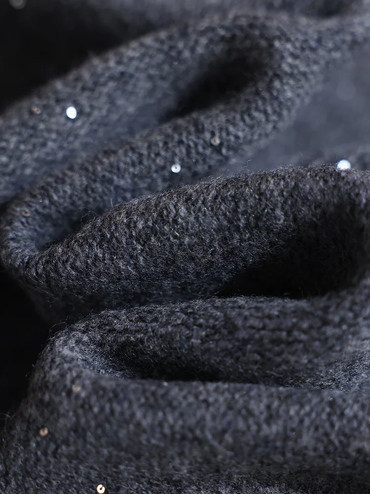 

TLOML Chic Women's 100% Merino Wool Glitter Mini Skirt Preppy Style Cashmere Knitted Skirt Autumn Winter Soft Luxury Thick Skirt