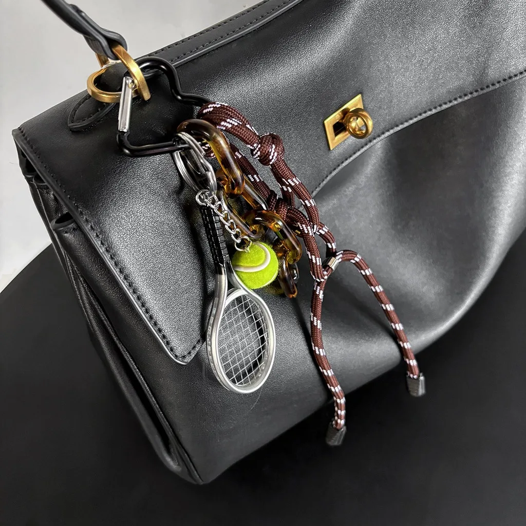 Tennis Themed Keychain Minimalist Acrylic Chain Keychain Bag Pendant Trendy Tennis Keychain For Handbags Key Organization
