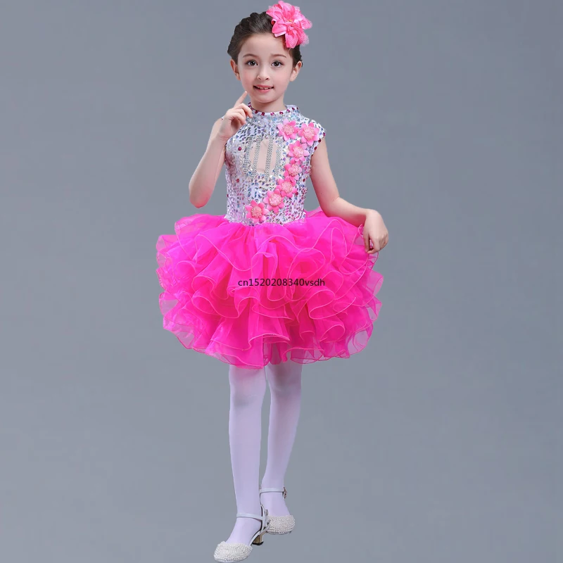 Kinder Ballett rock Zeigen Prinzessin Zeigen rock Pailletten Tutu Nehmen die blei Blume Chor kleid Zeigen Sarong Mädchen Dance kleidung