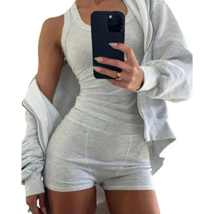 

CHICME Womens Pajama Sets Casual Sleeveless Tank Top and Shorts Ribbed Knit 2 Pcs Lounge Set
