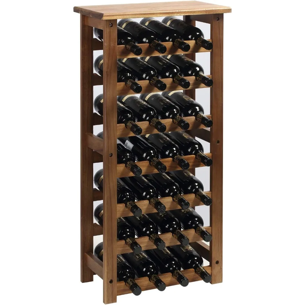 Wooden Wine Rack, 7 Tire Floor Wine Storage Rack, 28 Bottles Holder, Free Standing Display Rack for Kitchen, Pantry, Cellar, Na