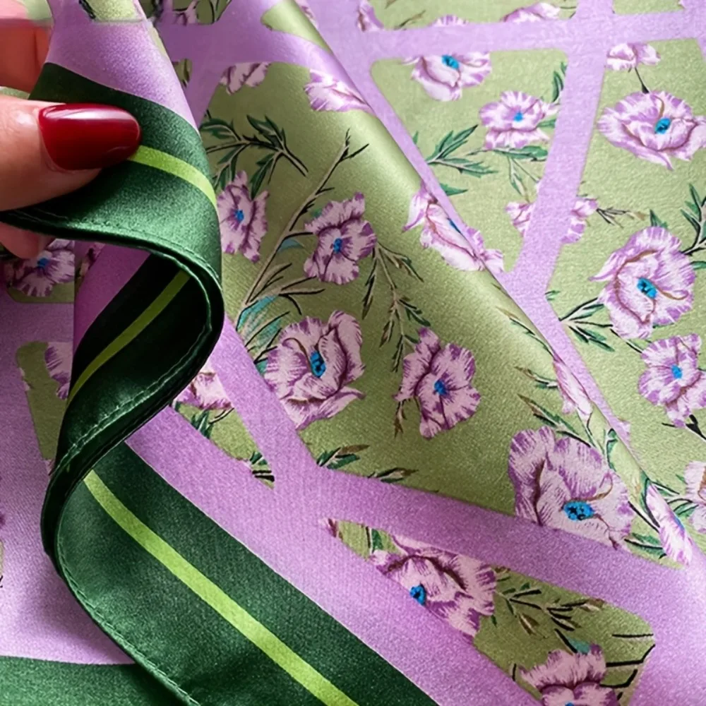 100% Luxury Silk Scarf / 27.5x27.5 Inches Breathable Square Scarf / Decorative Elegant Accessory Non-Stretch / Suitable - Detail 1