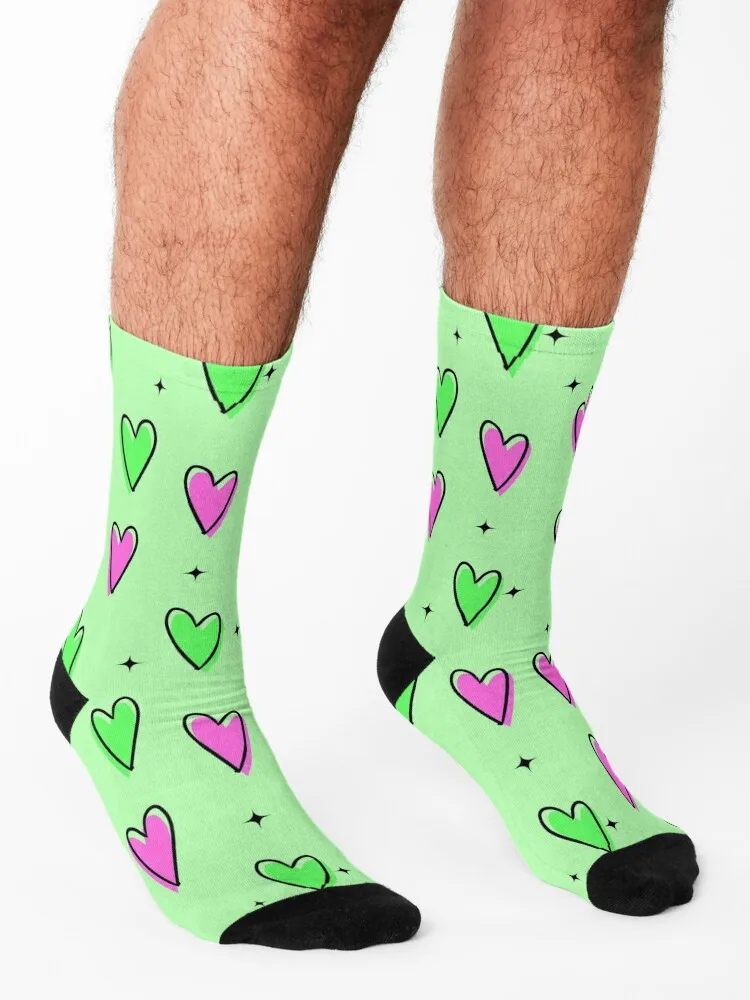 Green Purple Love Hearts Pattern Background Socks Toe sports new in's short Socks Men's Women's