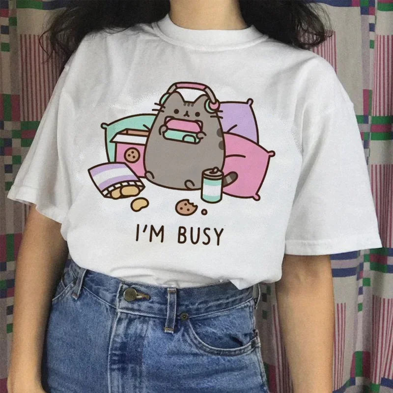 pusheen cat t shirt harajuku women tshirt Female Tee Shirt Funny clothes Aesthetic t-shirt tops tee cartoon 90s