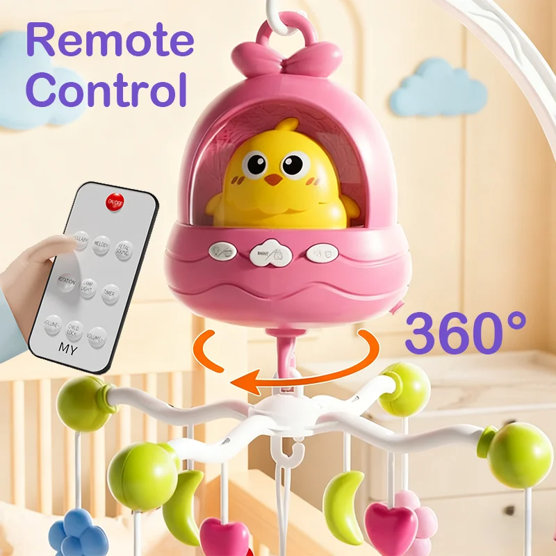 360° Bird Musical Remote Control Baby Crib Mobile Rotating Soft Light Bed Bell Toy Timing Hanging Infant Newborn Bedside Gift